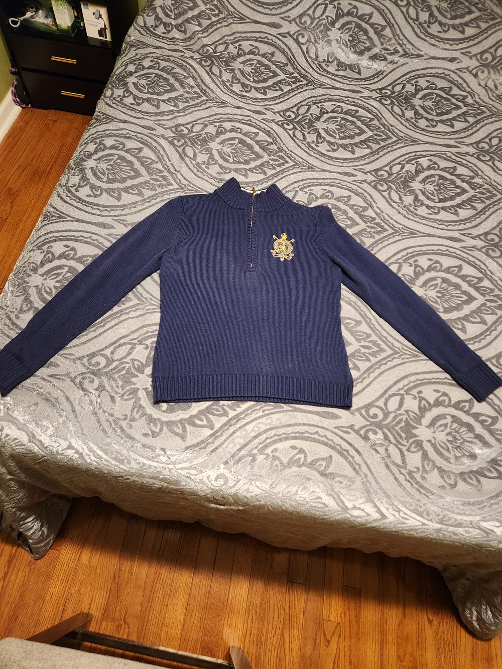 Navy Half-Zip Sweater with Crest